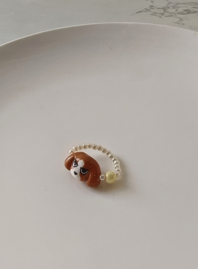 大魔王hahaha比格小狗石塑粘土戒指diy纯手工创意串珠戒指可爱萌