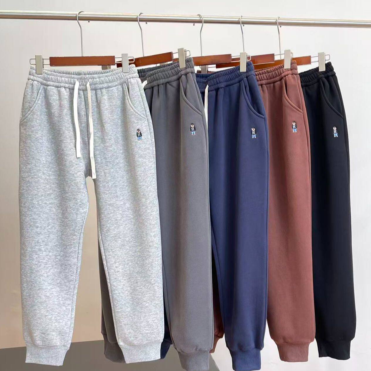 升级保暖！加绒加厚！外贸男女同款秋装工厂百搭小刺绣休闲裤卫裤,男装,卫裤,淘宝优惠券,粉丝福利购,淘宝优惠卷