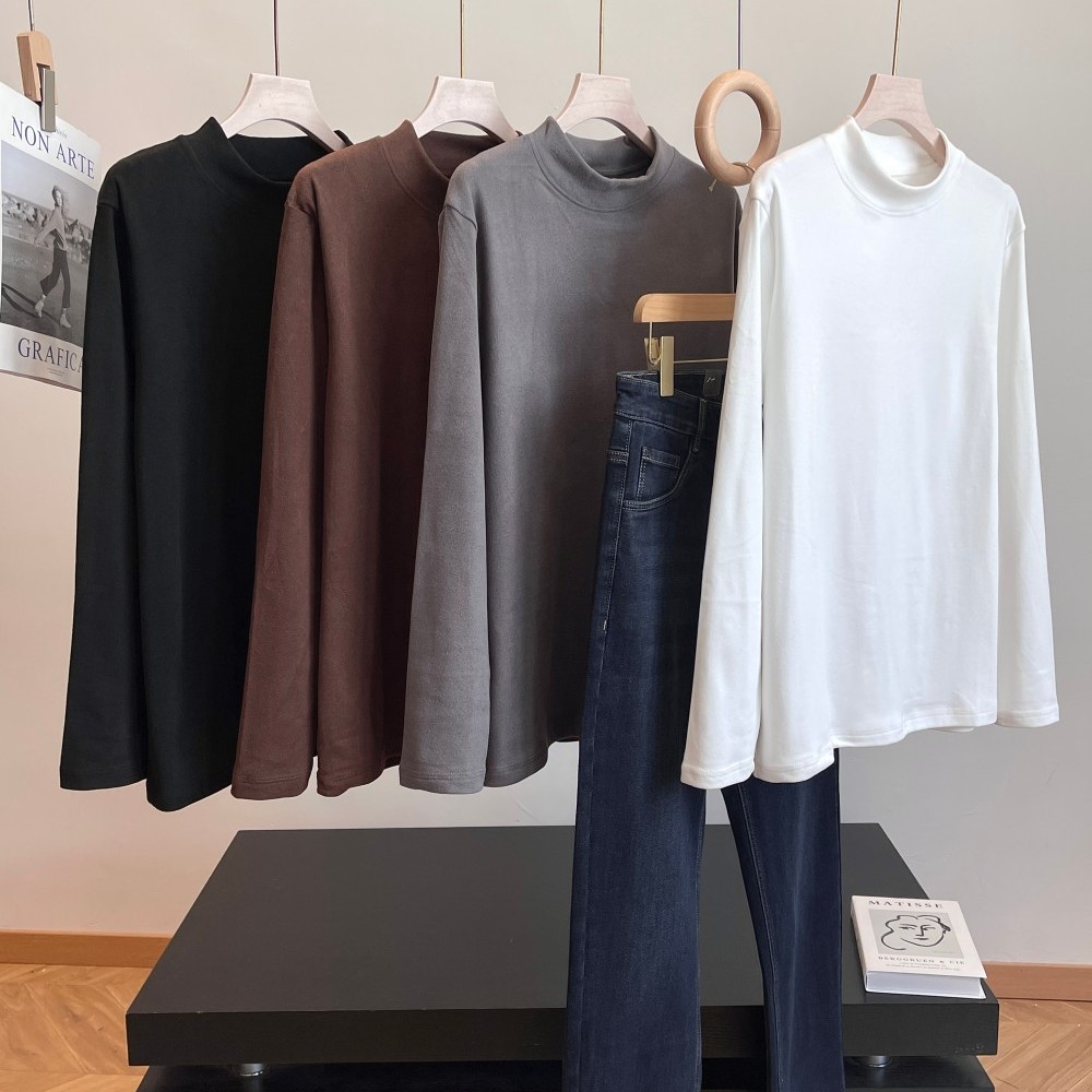 加倍保暖！软糯亲肤！外贸男装工厂尾货德绒纯色长袖圆领打底衫T
