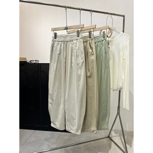 百搭抗皱~美式松紧腰 外贸尾货女装轻薄简约休闲宽松显瘦灯笼裤子