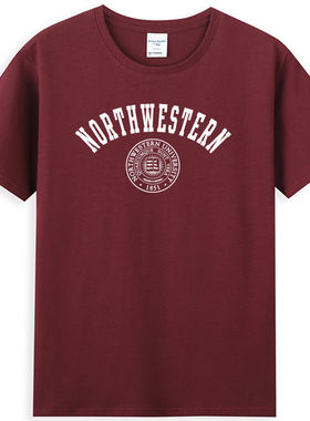 热卖NWU美国西北大学T恤NU文化衫班服纪念品圆领纯棉短袖毕业聚会