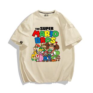 超级马力欧周边T恤夏男女日系玛利欧大电影宽松纯棉短袖衣服玛丽