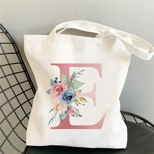 犇Flowers Alphabet A-Z印花单肩折叠袋购物袋全球外贸帆布袋手提