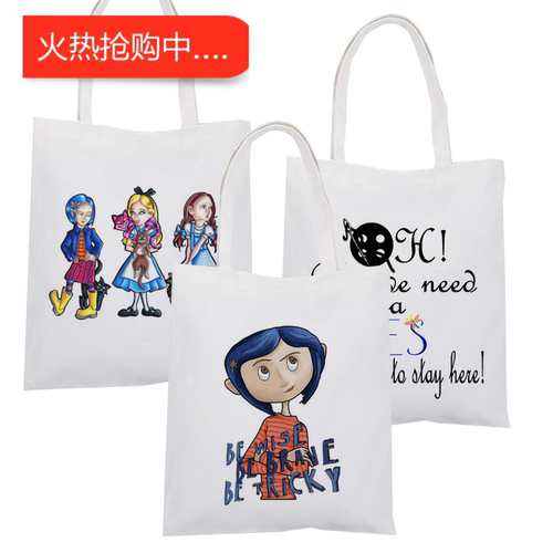 犇动漫Coraline 鬼妈妈印花帆布包单肩背包学生休闲女式手提购物