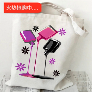 犇Nails Polish Canvas Tote Bag INS风指甲油印花单肩手提帆布包