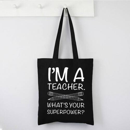 犇I'm a teacher 印花帆布单肩包环保购物手提袋女士时尚个性帆布