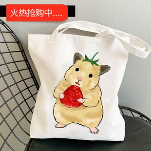 犇Canvas Tote Bag INS风日系卡通慵懒猫咪印花大容量手提帆布包