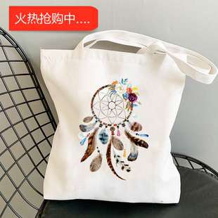 犇Dream catcher Canvas Bag 个性羽毛捕梦器印花学生大容量帆布