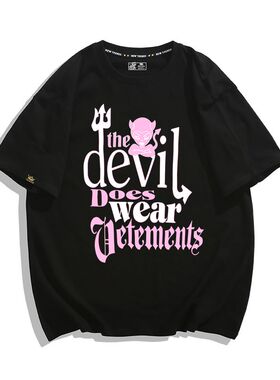 Capper同款T恤春夏季男女装潮牌小恶魔字母印花宽松纯棉短袖T恤