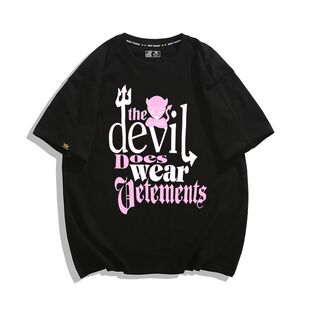 Capper同款T恤春夏季男女装潮牌小恶魔字母印花宽松纯棉短袖T恤