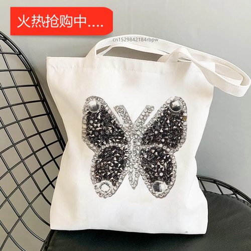 犇Butterfly  Canvas Tote  Bag 日系蝴蝶印花大学生手提单肩帆布