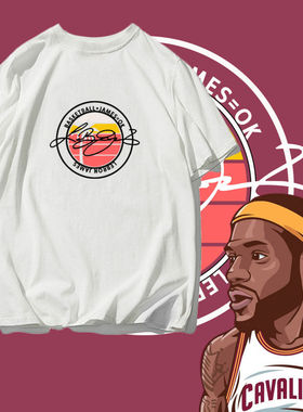 湖人队詹姆斯签名新款JAMES篮球运动纯棉T恤衫大码宽松透气短袖潮