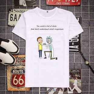 ins 夏季 动漫周边联名瑞克和莫蒂卡通短袖 T恤宽松学生潮流衣服大码