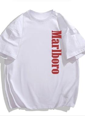 枪炮与玫瑰乐队短袖t恤男万宝路Marlboro应援纯棉宽松半袖T恤夏潮