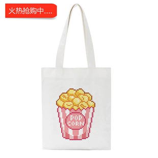 犇Canvas Tote Bag ins小众单肩包大容量爆米花印花百搭帆布包袋