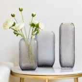 方口玻璃花瓶客厅装 饰摆件现代简约创意摆设北欧灰色餐桌插花水培