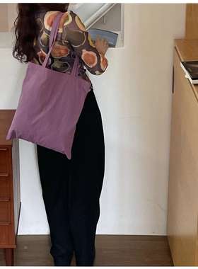 CHIOUU/自制 雾感紫色大容量基础布袋 布包 托特包