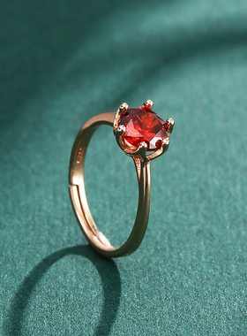 陆沉婚戒开口戒指小众设计红色锆石定情之物时尚百搭手指环