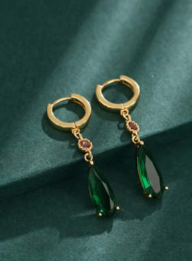 水滴纯银耳扣 祖母绿耳坠宫崎骏耳夹 哈尔的移动城堡同款耳环耳饰