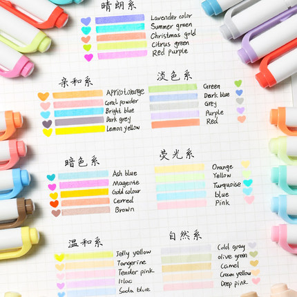 新色 日本ZEBRA斑马荧光色笔自然温和色系WKT7淡色苏打蓝深邃粉橄榄绿双头记号笔学生手帐用荧光笔重点标记笔