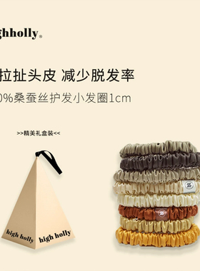 highholly真丝大肠发圈小号高级感头花22姆桑蚕丝发绳皮筋女黑色