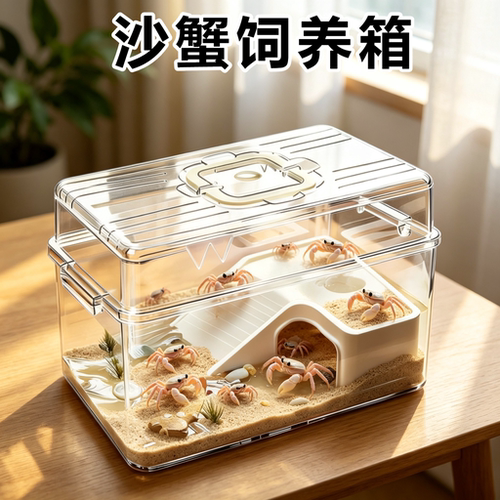 沙蟹专用饲养缸饲养箱多功能手提透气全景观赏透明冬眠箱晒台