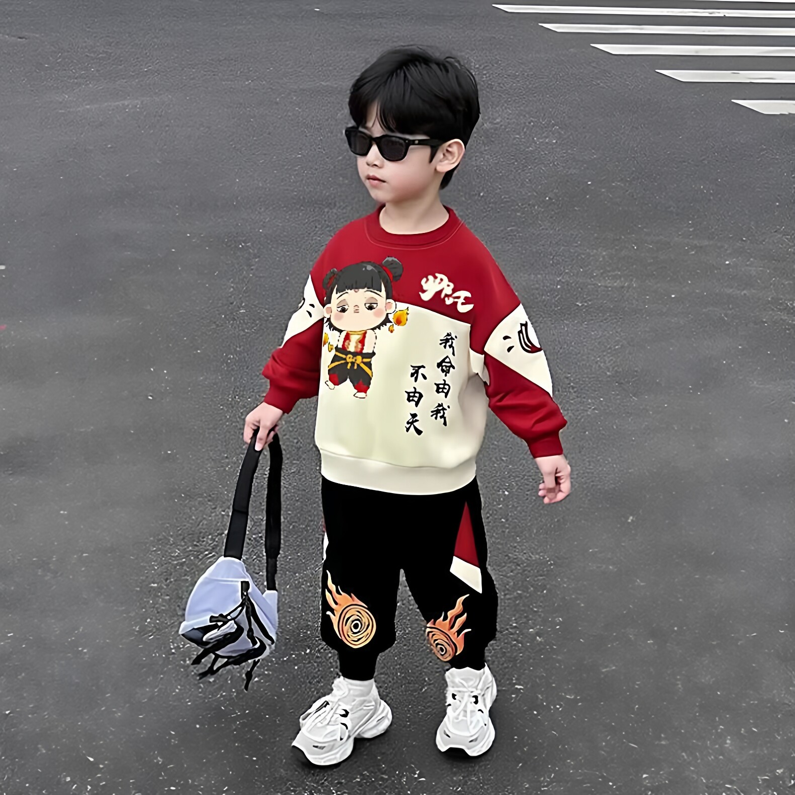 男童哪吒卫衣套装春秋款2026新款男宝宝洋气春装运动衣服两件套潮