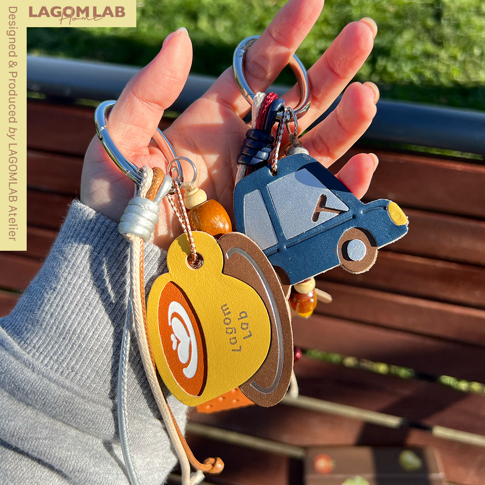 LAGOMLAB包挂串珠牛皮手工编织钥匙链拿铁咖啡饼干包挂件挂扣