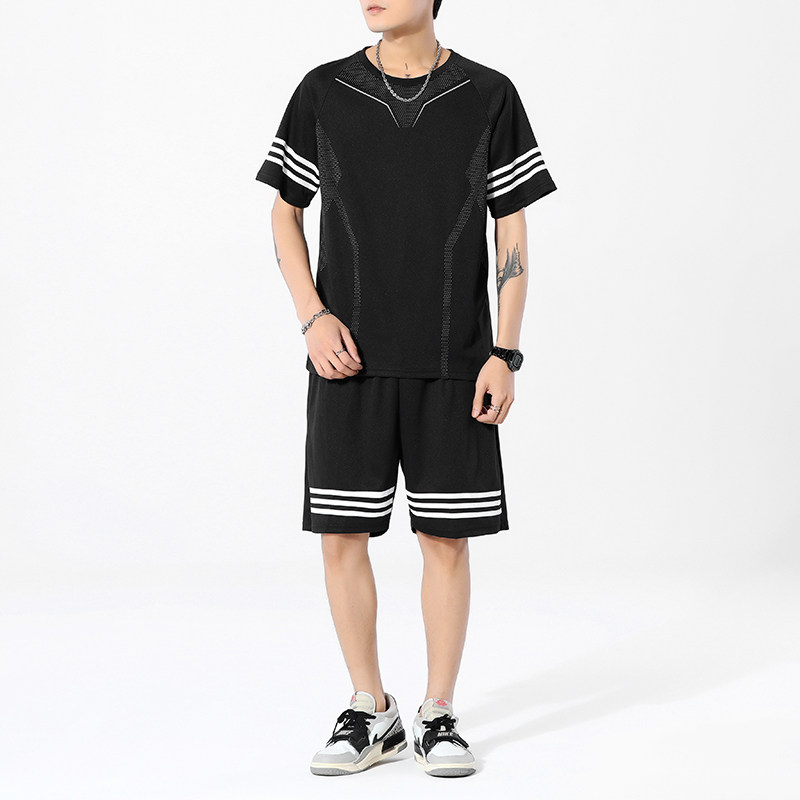 夏季新品主推青少年大码休闲健身运动速干短袖T恤短裤套装TZ23,男装休闲套装,电商B226-2（原B217-2）