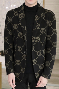 2022秋冬季新款男士毛呢大衣短款印花西服外套男N715P130控188图片