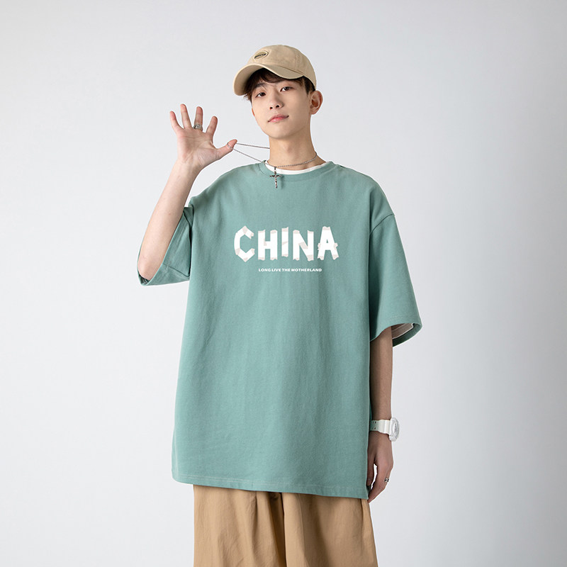 夏季新款大码港风印花圆领五分袖情侣短袖T恤男T018,男装T恤,电商B226-2（原B217-2）