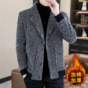 抖音直播男士商务休闲加棉夹克毛呢大衣短款外套A60图片
