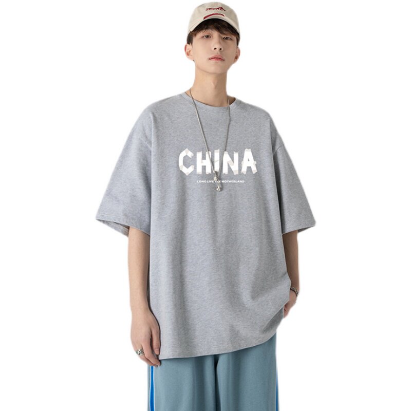 夏季新款大码港风印花圆领五分袖情侣短袖T恤男T018,男装T恤,电商B226-2（原B217-2）