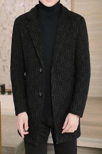 秋冬季新款男士毛呢大衣中长款修身西服领风衣外套N726图片