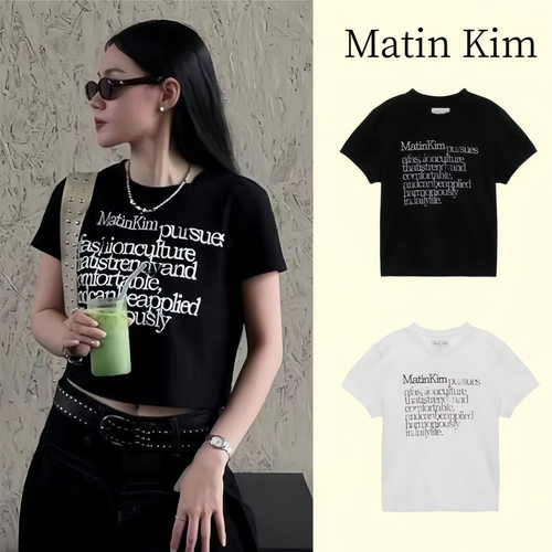 韩国小众潮牌matin kim短袖女新款MK满印字母刺绣印花T恤短款上衣