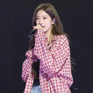 中村一叶同款韩国小众潮牌休闲风拼色格子宽松衬衫女韩版上衣