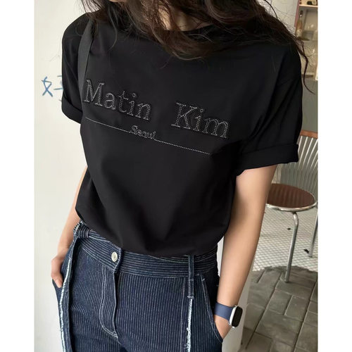 韩国Matin Kim贴布字母刺绣短袖T恤matinkim百搭男女 圆领上衣