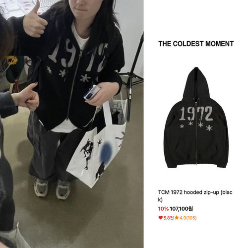 金善旴同款 THE COLDEST MOMENT 数字1972贴布宽松连帽卫衣外套