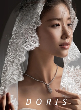 新娘婚纱高级感闪钻耳钉项链套装晚宴礼服锆石水晶锁骨链颈链配饰