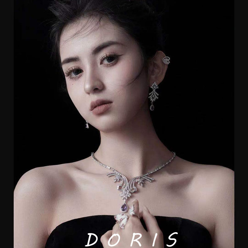 新娘首饰高端超闪锆石伴娘耳环项链套装美丽气质婚纱礼服宴会饰品