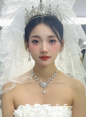 新款新娘项链欧美夸张镶钻珍珠项链女气质设计高级感时尚百搭饰品