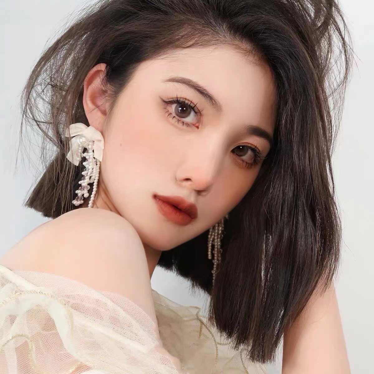水晶流苏耳环2023年新款潮高级感耳饰圆脸蝴蝶结耳坠仙气森系超仙