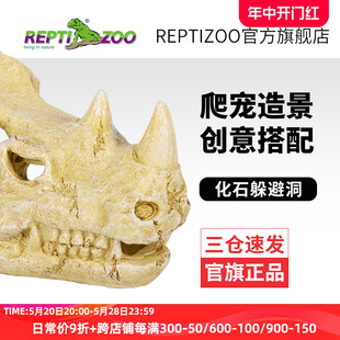 瑞皮Reptizoo爬虫树脂躲避屋造景爬宠化石仿真动物头骨装 饰摆件