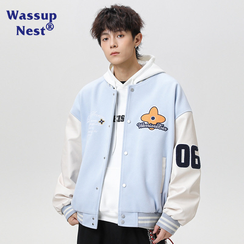 WASSUP国潮徽章拼接潮流棒球服外套男士春秋2025新款美式工装夹克