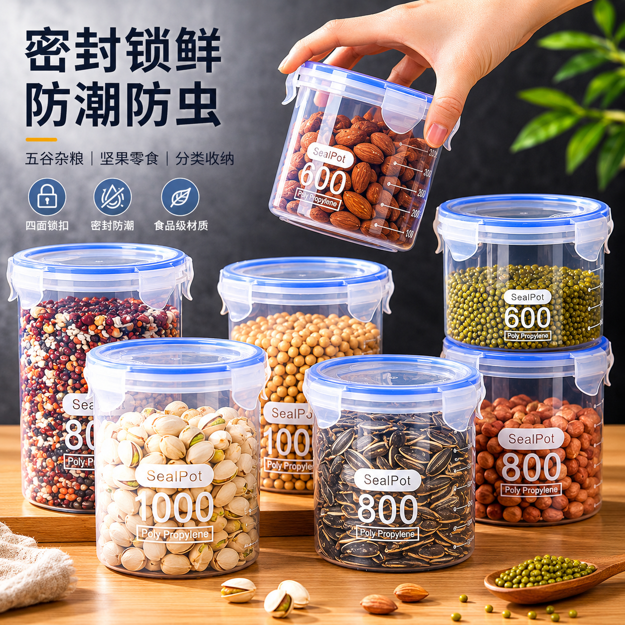 密封罐食品级塑料带盖五谷杂粮收纳盒粮食干货咖啡豆子茶叶储物罐