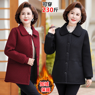 胖妈妈加绒外套加肥加大码 中老年人女奶奶特体轻薄棉衣 棉服秋冬装