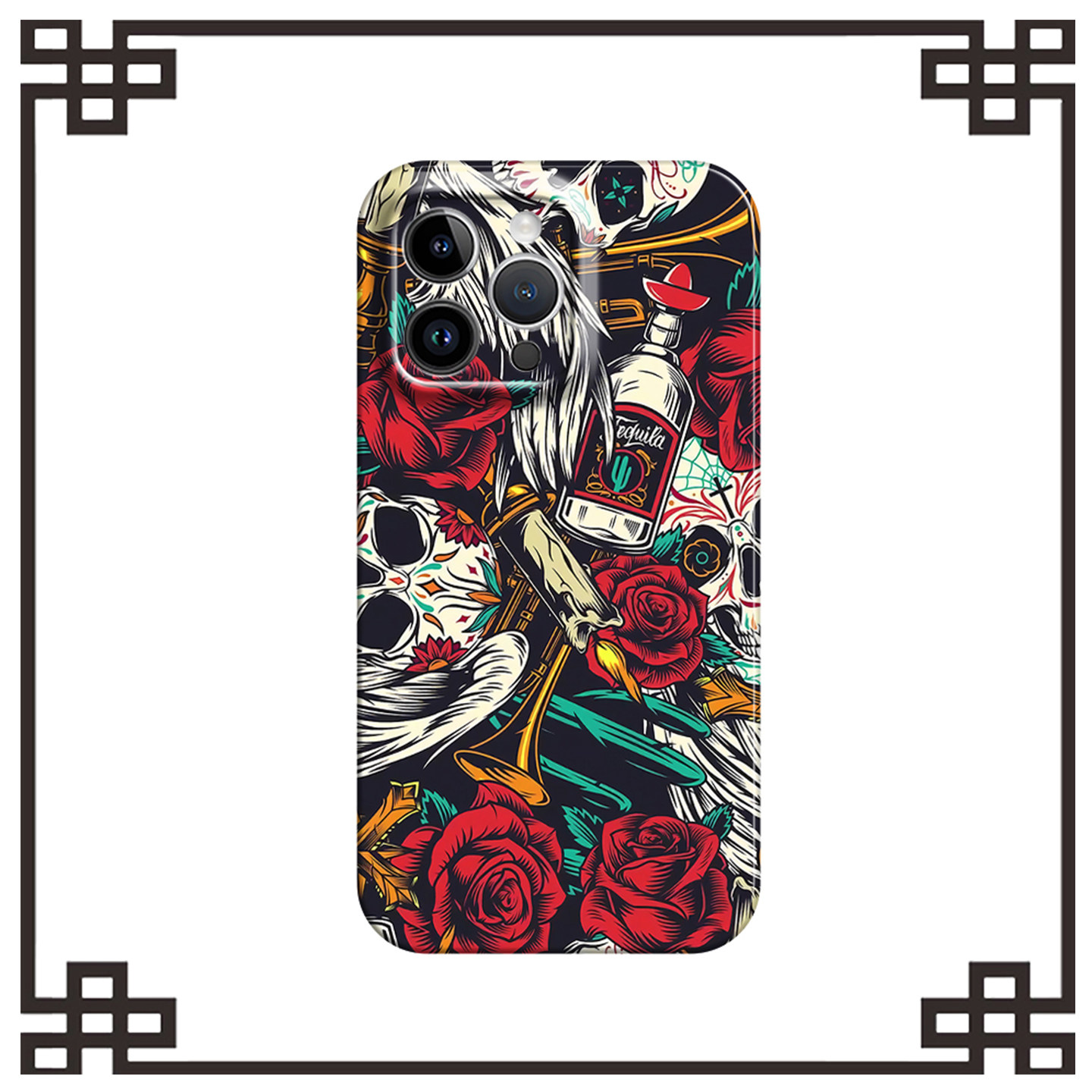 玫瑰骷髅红酒适用iphone16promax菲林手机壳15苹果17华为p80mate60荣耀400全包vivos30s19s18软红米k70note14