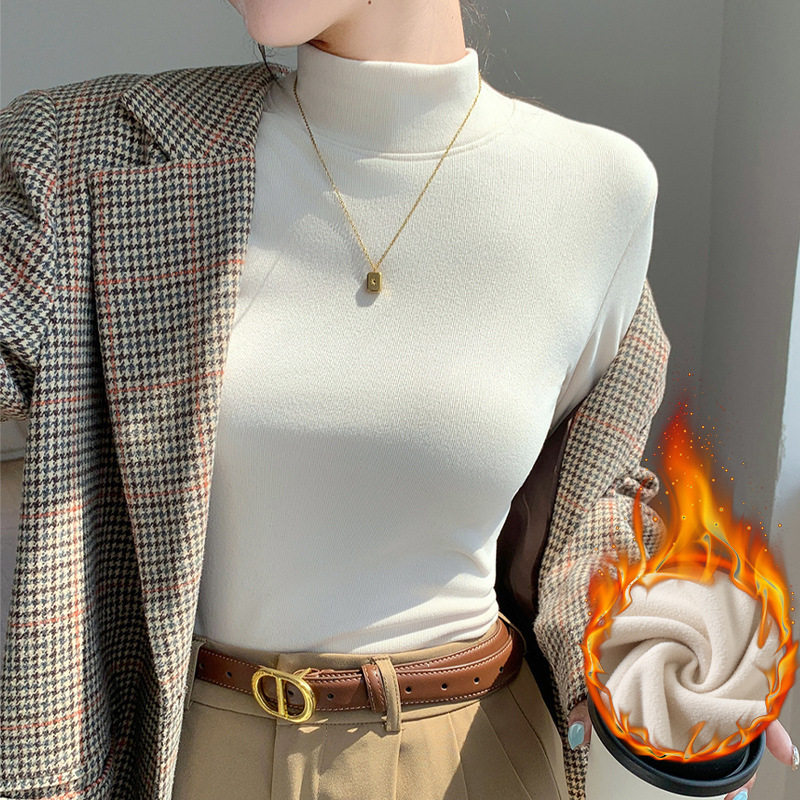 H118半高领打底衫女秋冬内搭一体绒加绒加厚修身百搭保暖长袖上衣,女士内衣/男士内衣/家居服,连裤袜/打底袜,淘宝优惠券,粉丝福利购,淘宝优惠卷