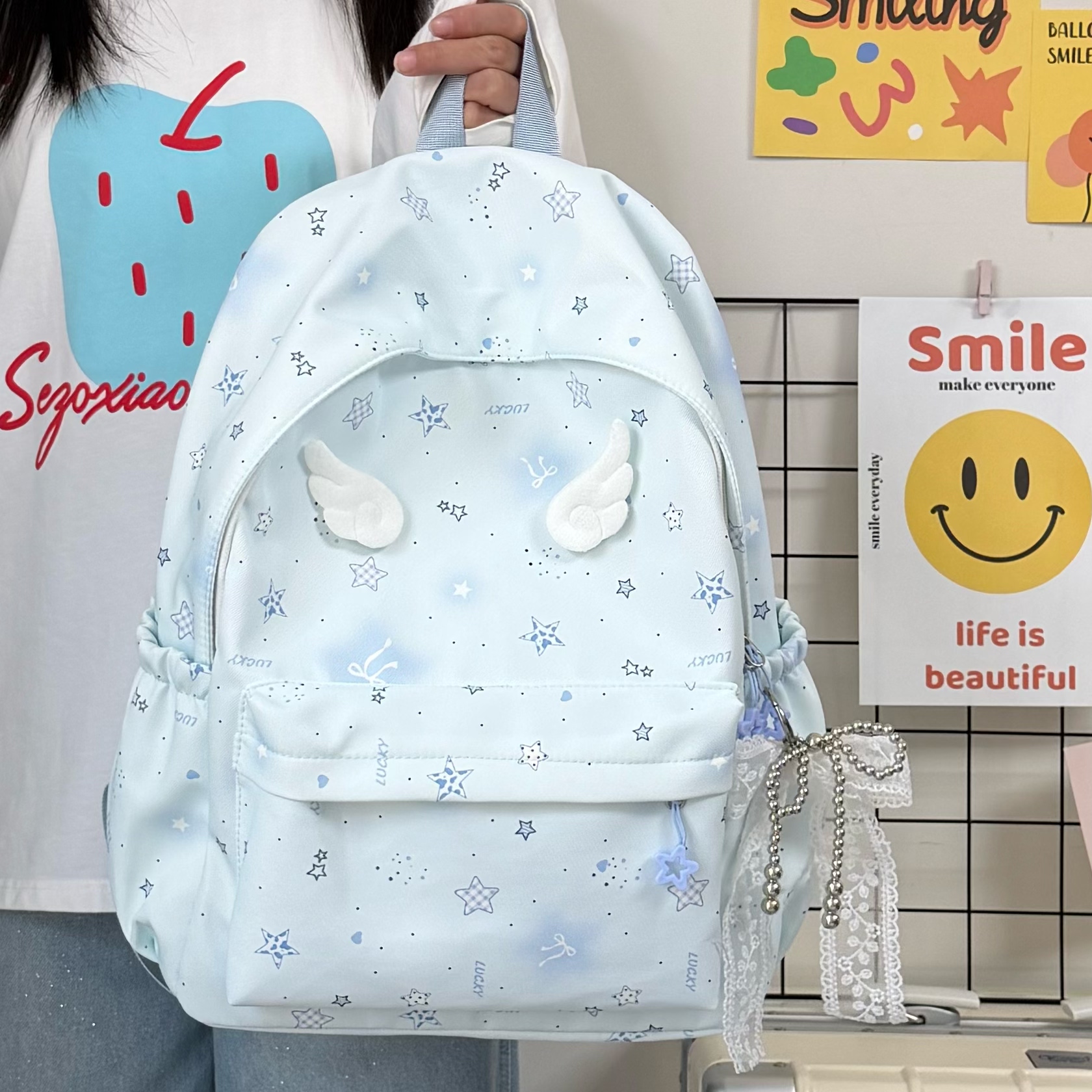 洛小米书包女初中生小学生双肩包简约百搭ins学生电脑背包旅行包