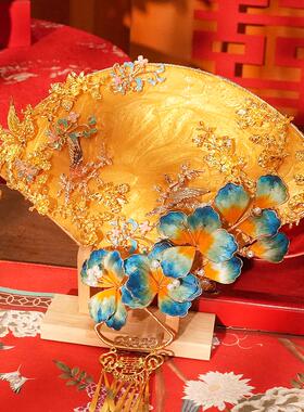 非遗绒花结婚新娘礼物用品送闺蜜送朋友喜扇团扇高档新婚礼物新娘